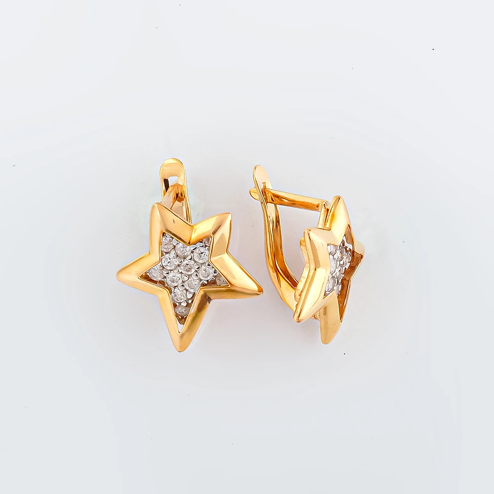 Серьги с фианитом из красного золота 585 пробы