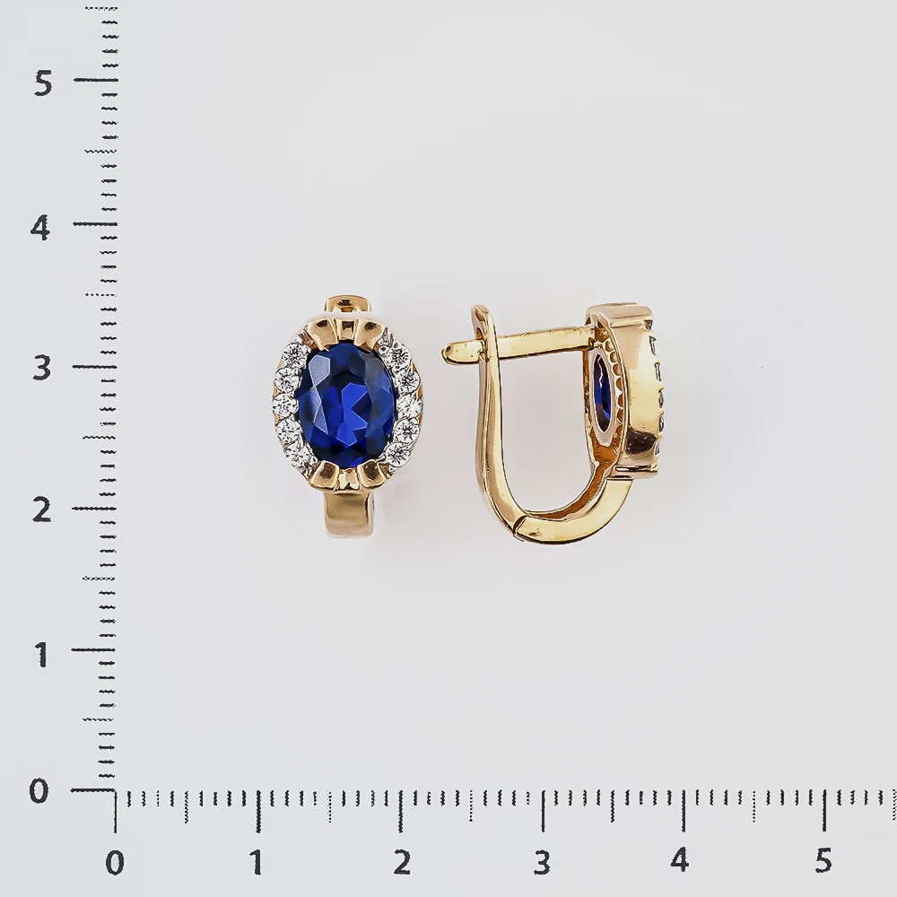 Серьги с сапфиром синтетическим из красного золота 585 пробы