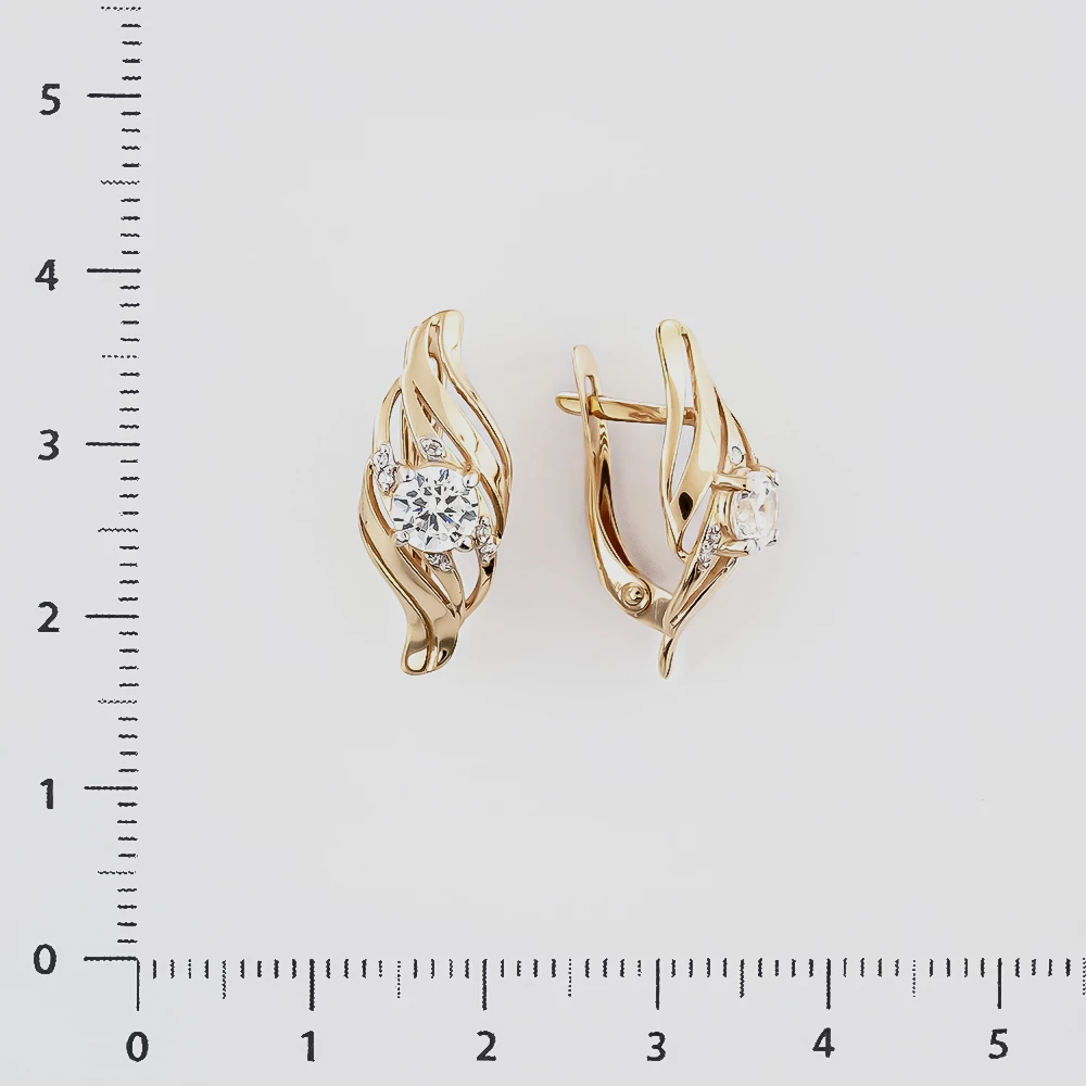 Серьги с фианитом из красного золота 585 пробы