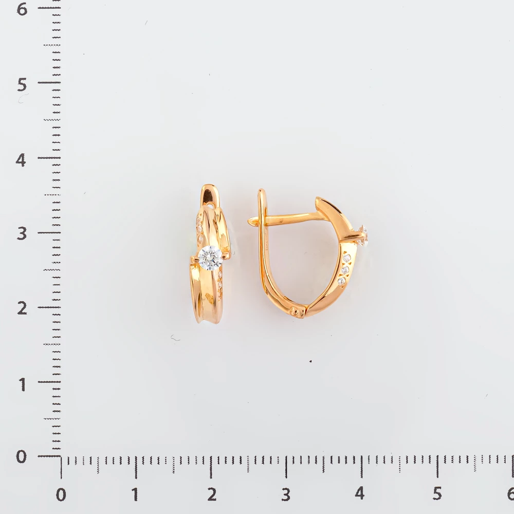 Серьги с фианитом из красного золота 585 пробы