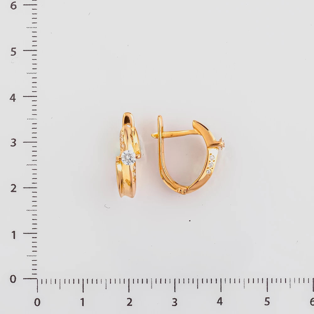 Серьги с фианитом из красного золота 585 пробы