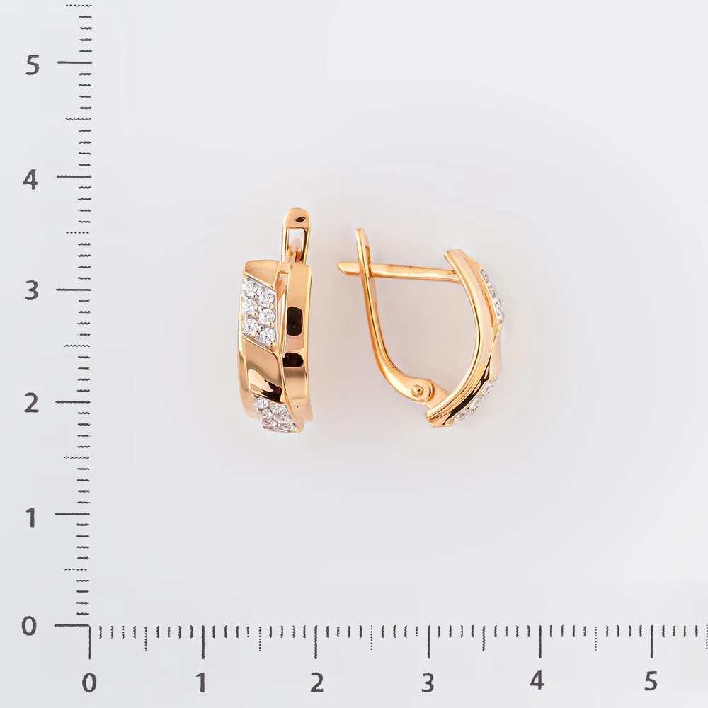 Серьги с фианитом из красного золота 585 пробы