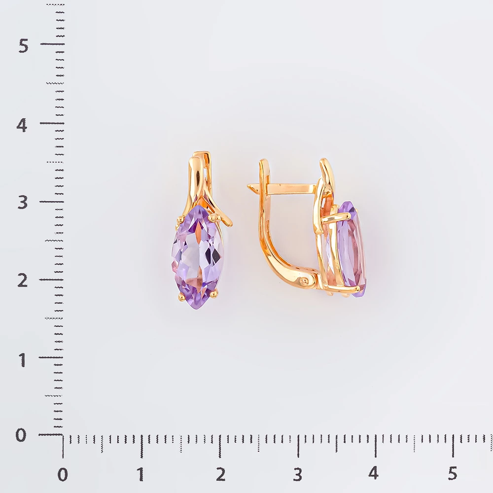 Серьги с аметистом из красного золота 585 пробы