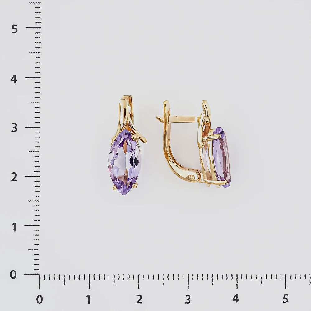 Серьги с аметистом из красного золота 585 пробы