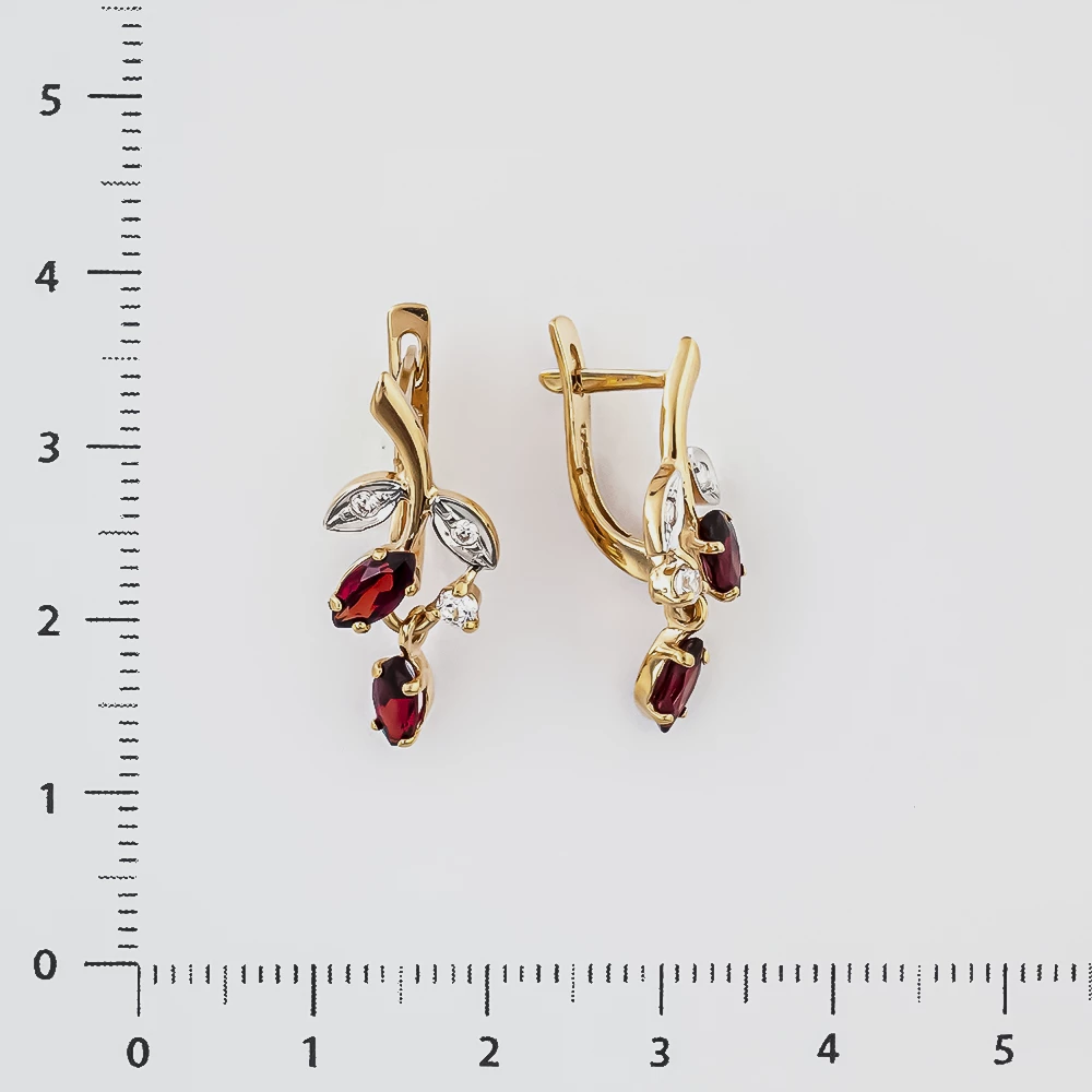 Серьги с гранатом из красного золота 585 пробы