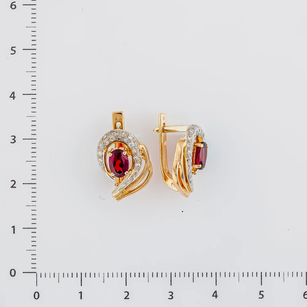Серьги с гранатом из красного золота 585 пробы