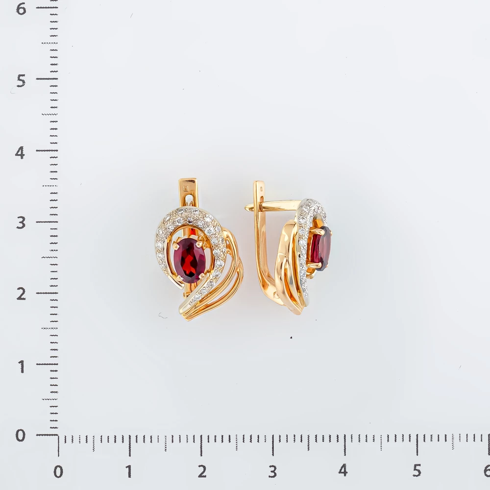 Серьги с гранатом из красного золота 585 пробы