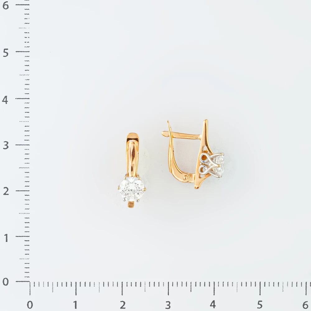 Серьги с фианитом из красного золота 585 пробы