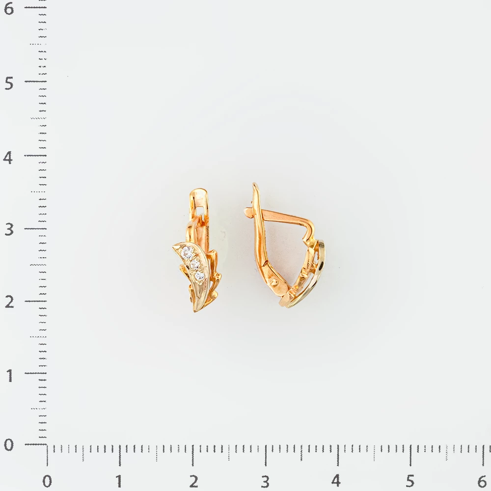 Серьги с фианитом из красного золота 585 пробы