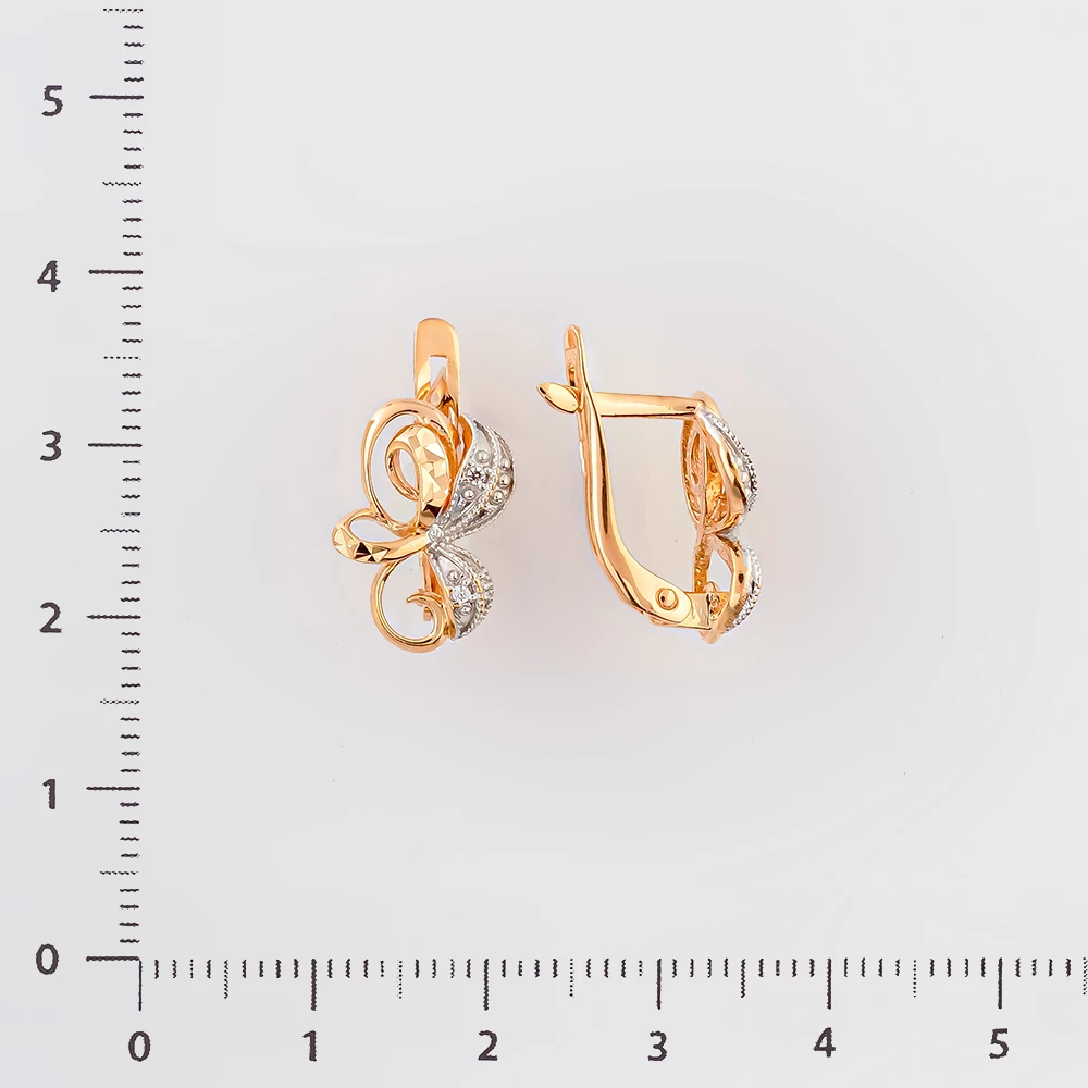 Серьги с фианитом из красного золота 585 пробы
