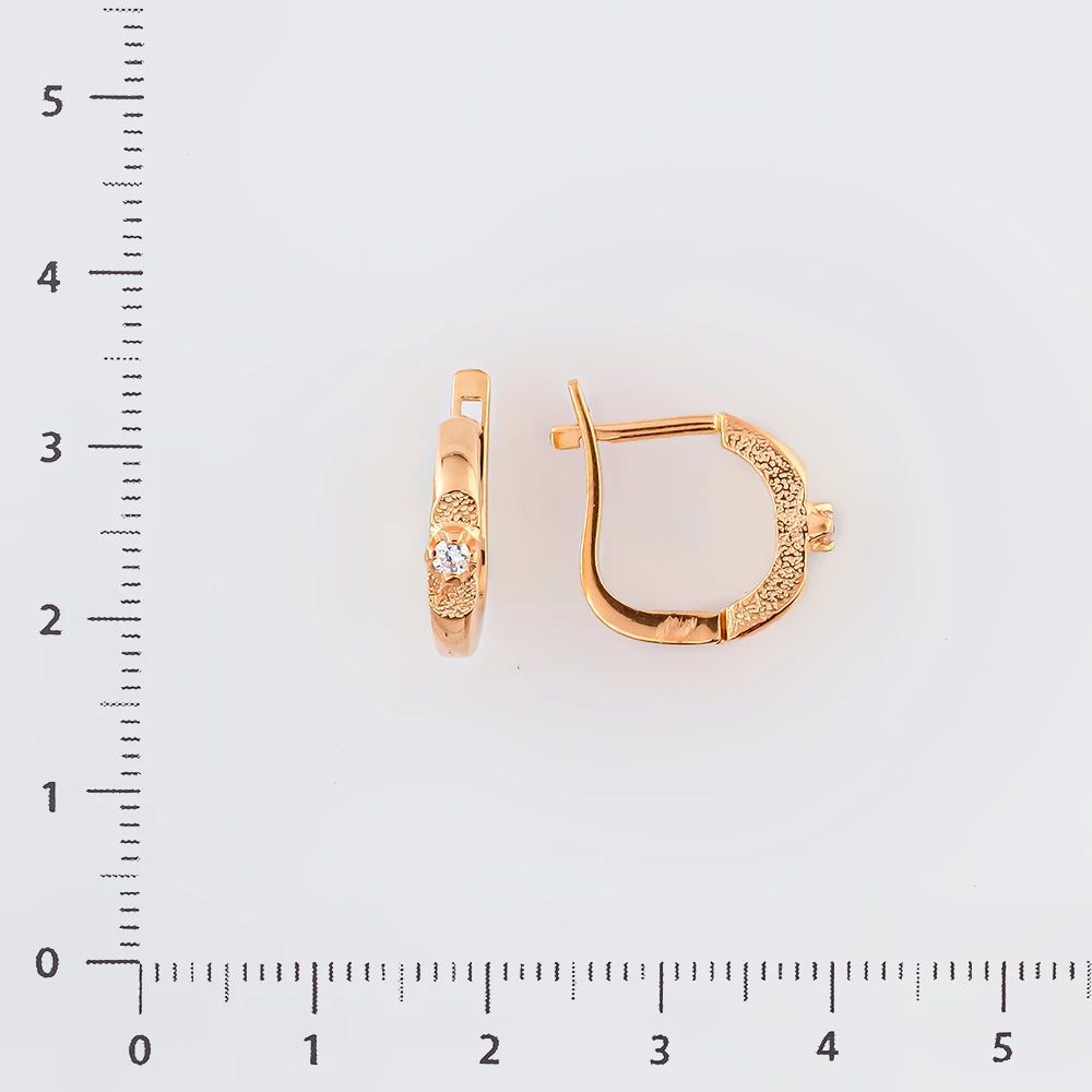 Серьги с фианитом из красного золота 585 пробы