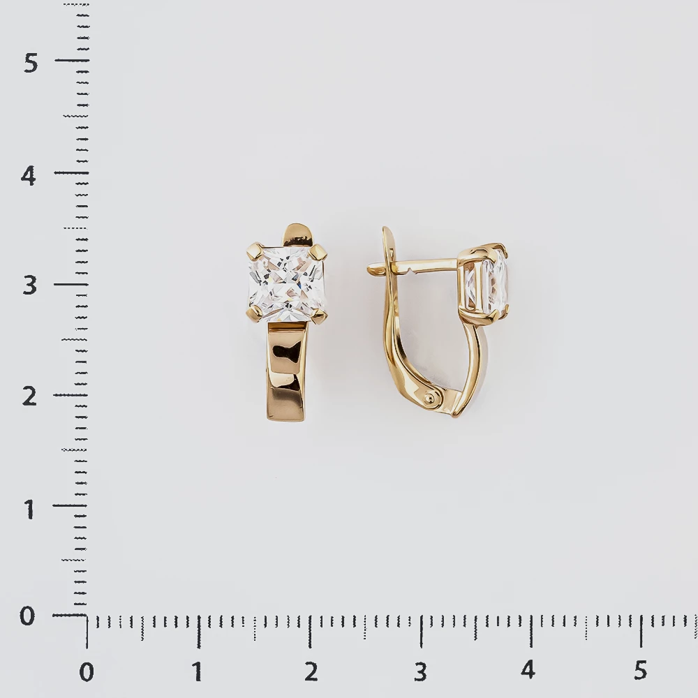 Серьги с фианитом из красного золота 585 пробы