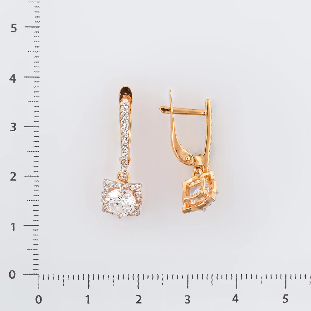 Серьги с фианитом из красного золота 585 пробы