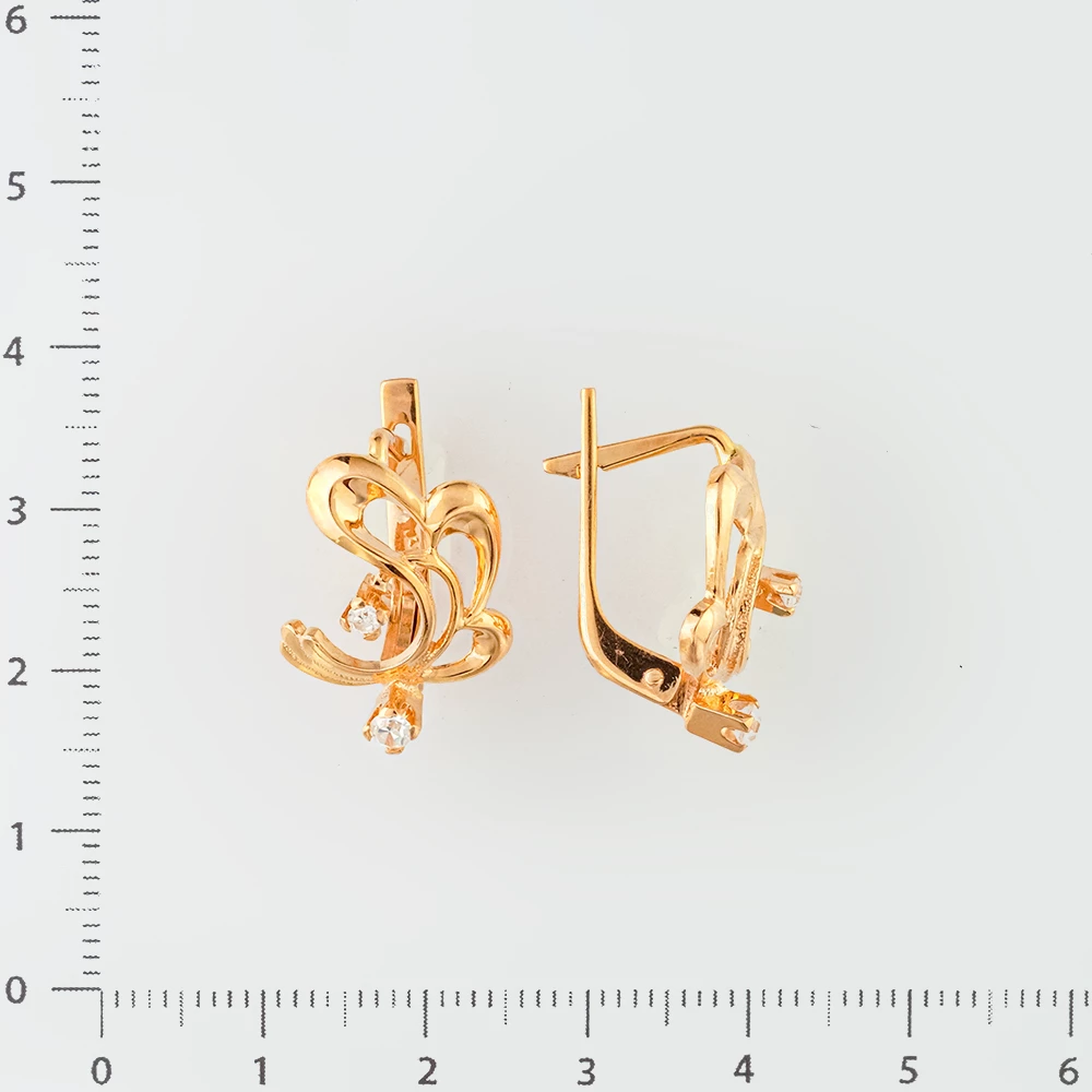 Серьги с фианитом из красного золота 585 пробы