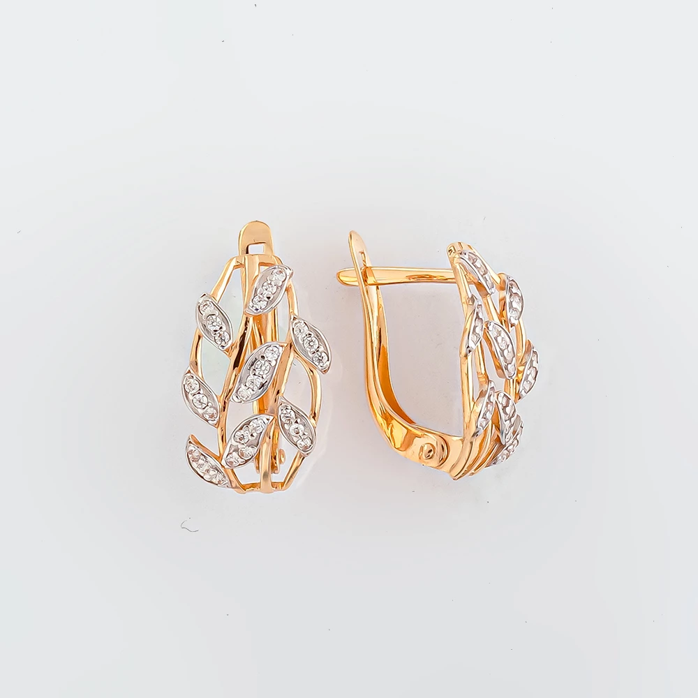 Серьги с фианитом из красного золота 585 пробы