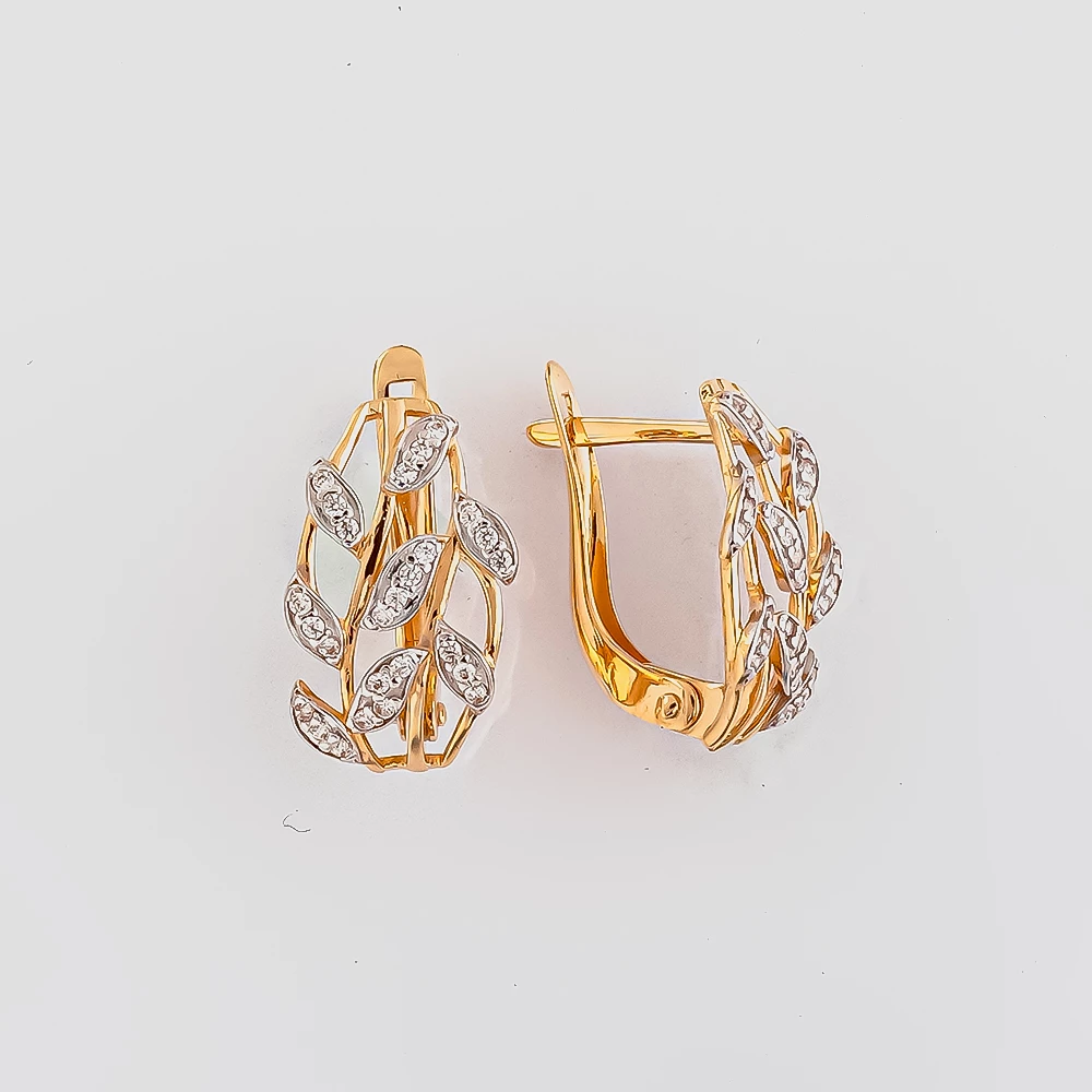 Серьги с фианитом из красного золота 585 пробы