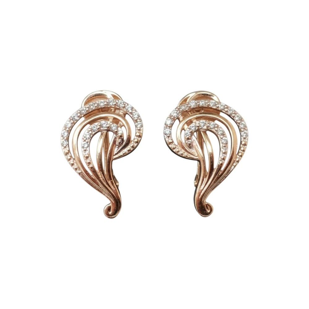 Серьги с фианитом из красного золота 585 пробы