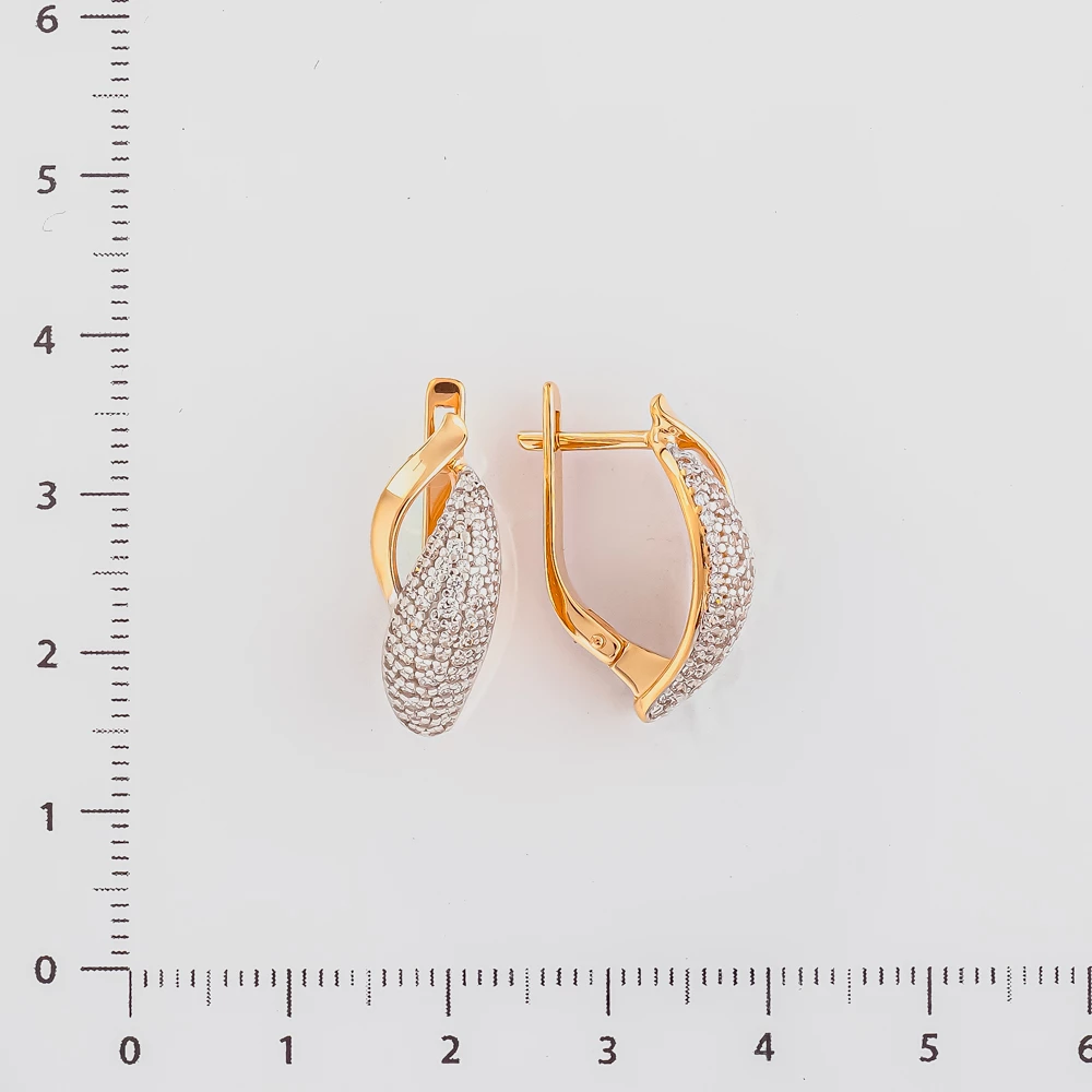 Серьги с фианитом из красного золота 585 пробы