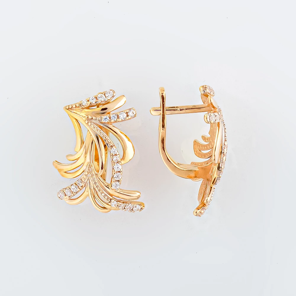 Серьги с фианитом из красного золота 585 пробы