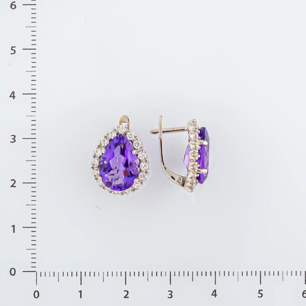 Серьги с аметистом из белого золота 585 пробы