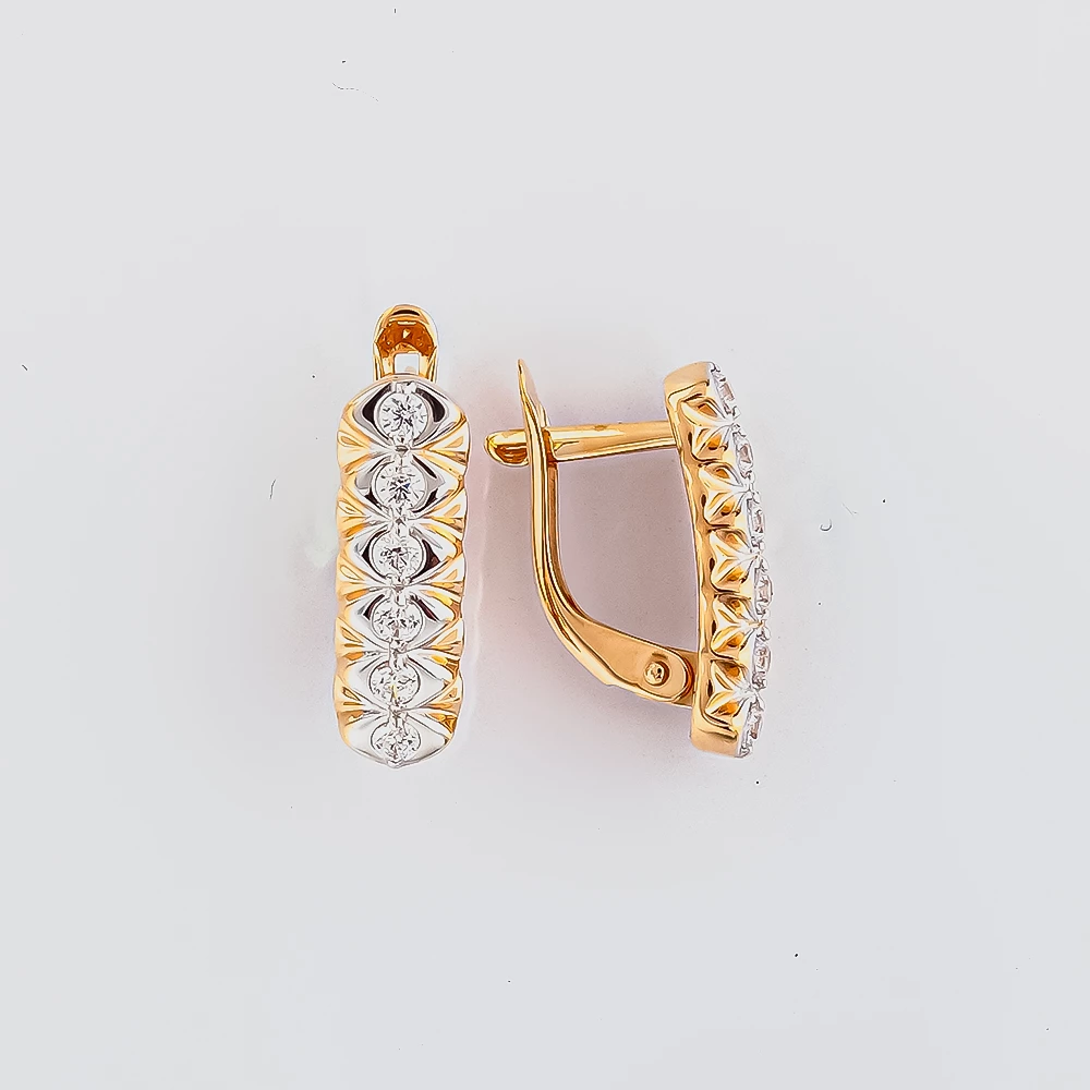 Серьги с фианитом из красного золота 375 пробы