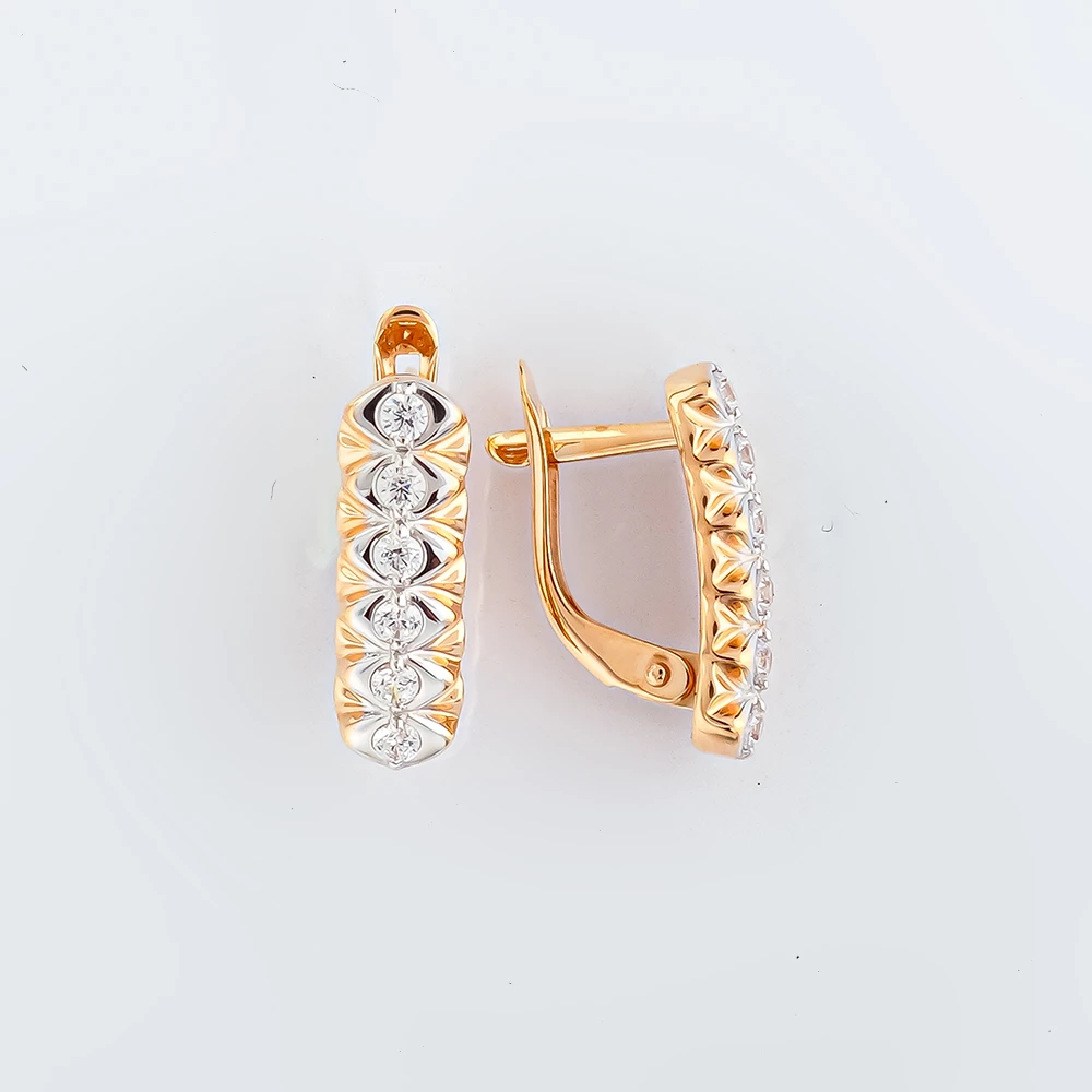 Серьги с фианитом из красного золота 375 пробы