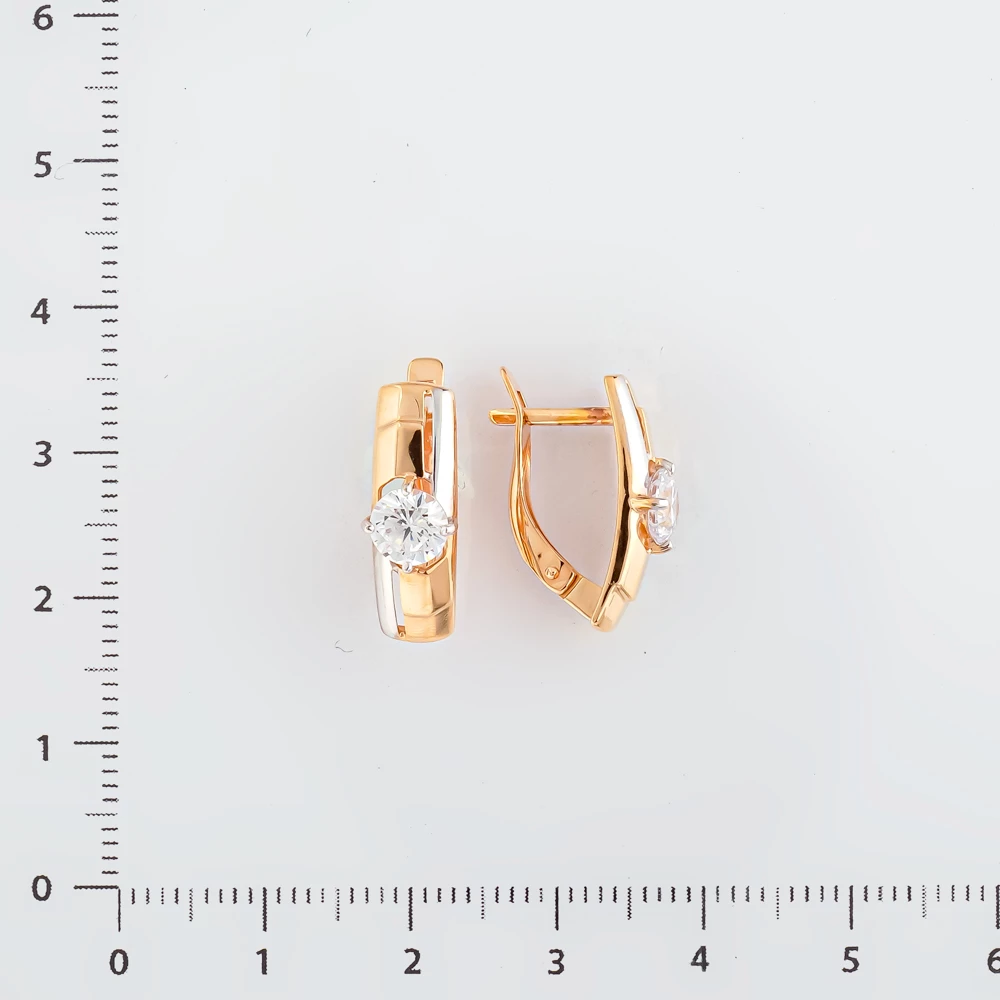 Серьги с фианитом из красного золота 585 пробы