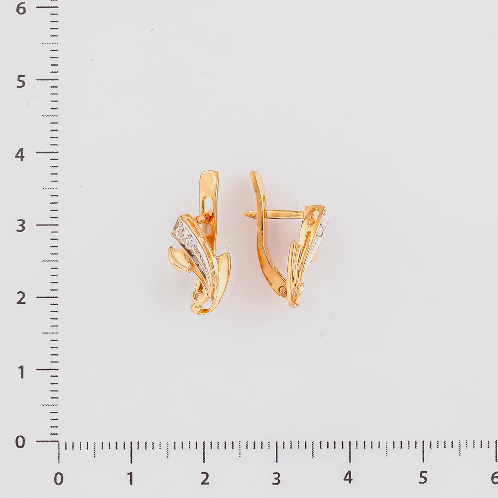 Серьги с фианитом из красного золота 585 пробы