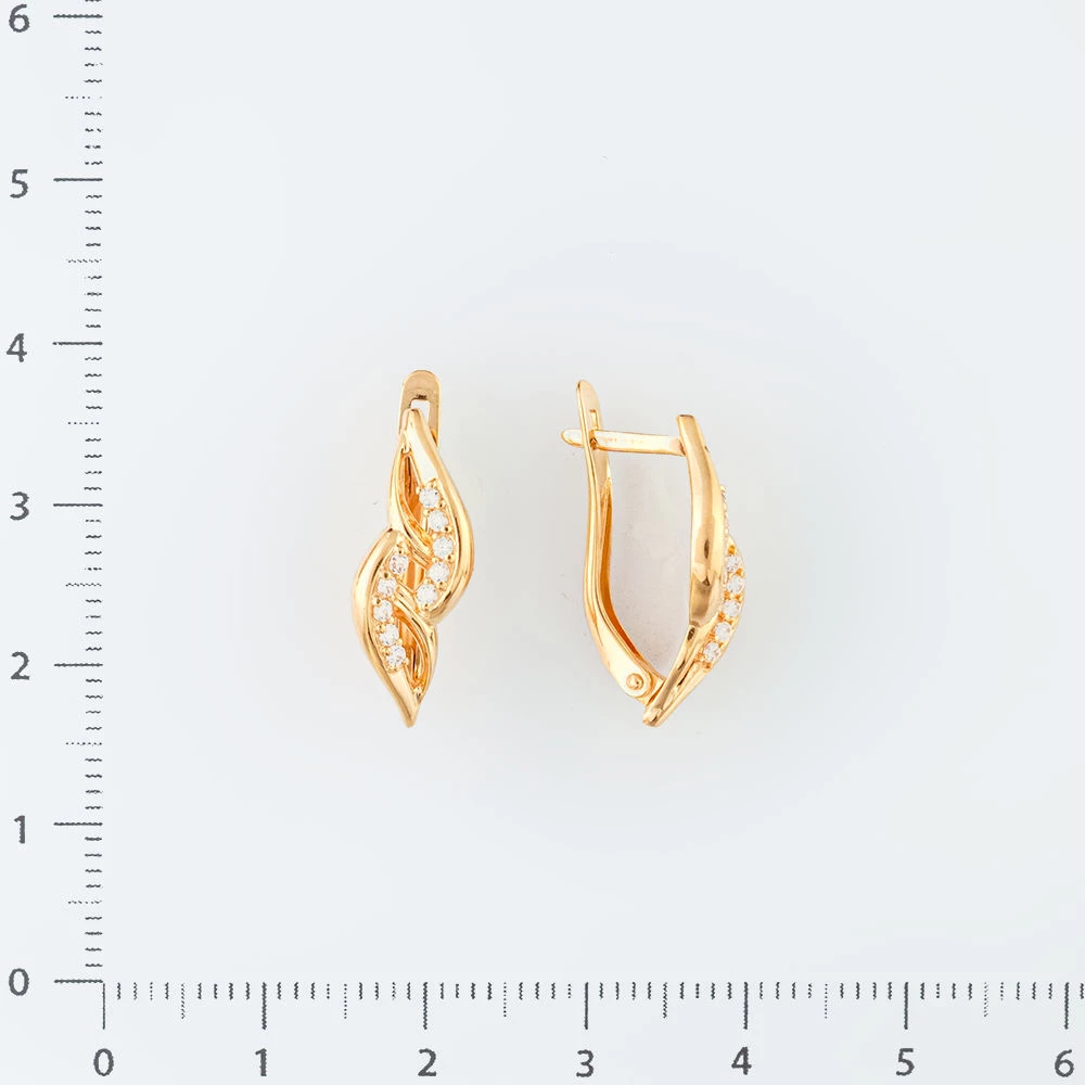 Серьги с фианитом из красного золота 585 пробы