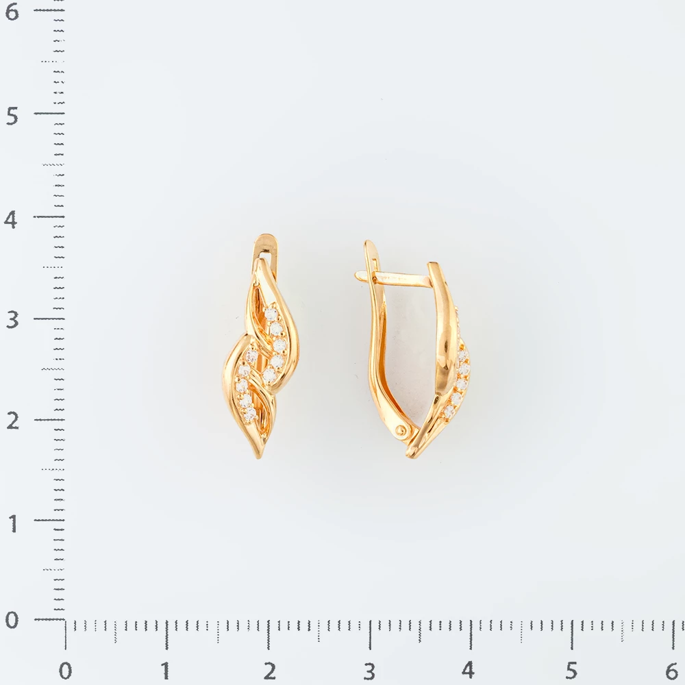 Серьги с фианитом из красного золота 585 пробы