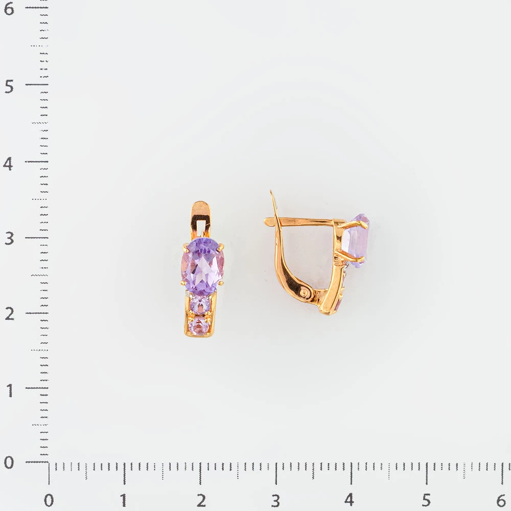 Серьги с аметистом из красного золота 585 пробы