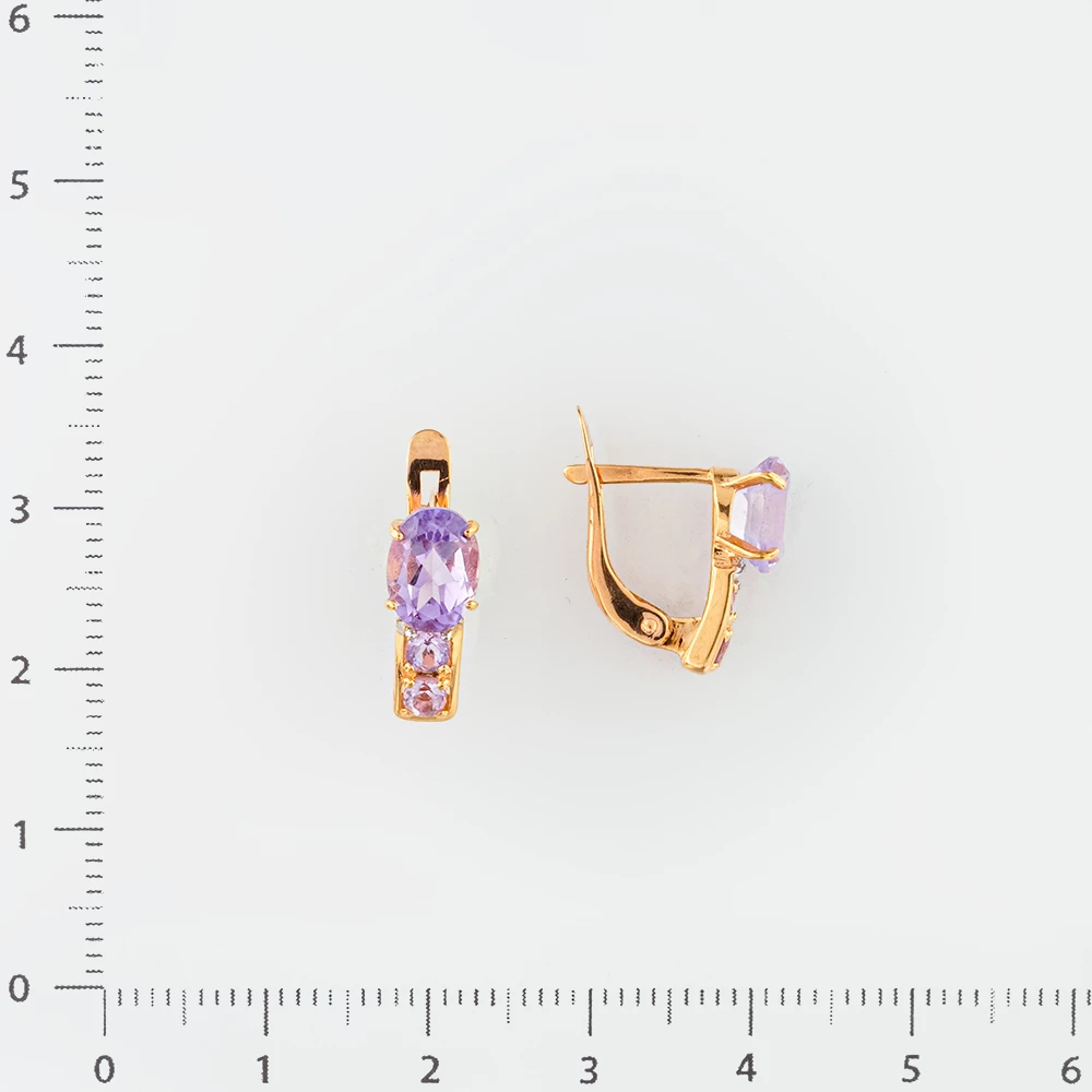 Серьги с аметистом из красного золота 585 пробы