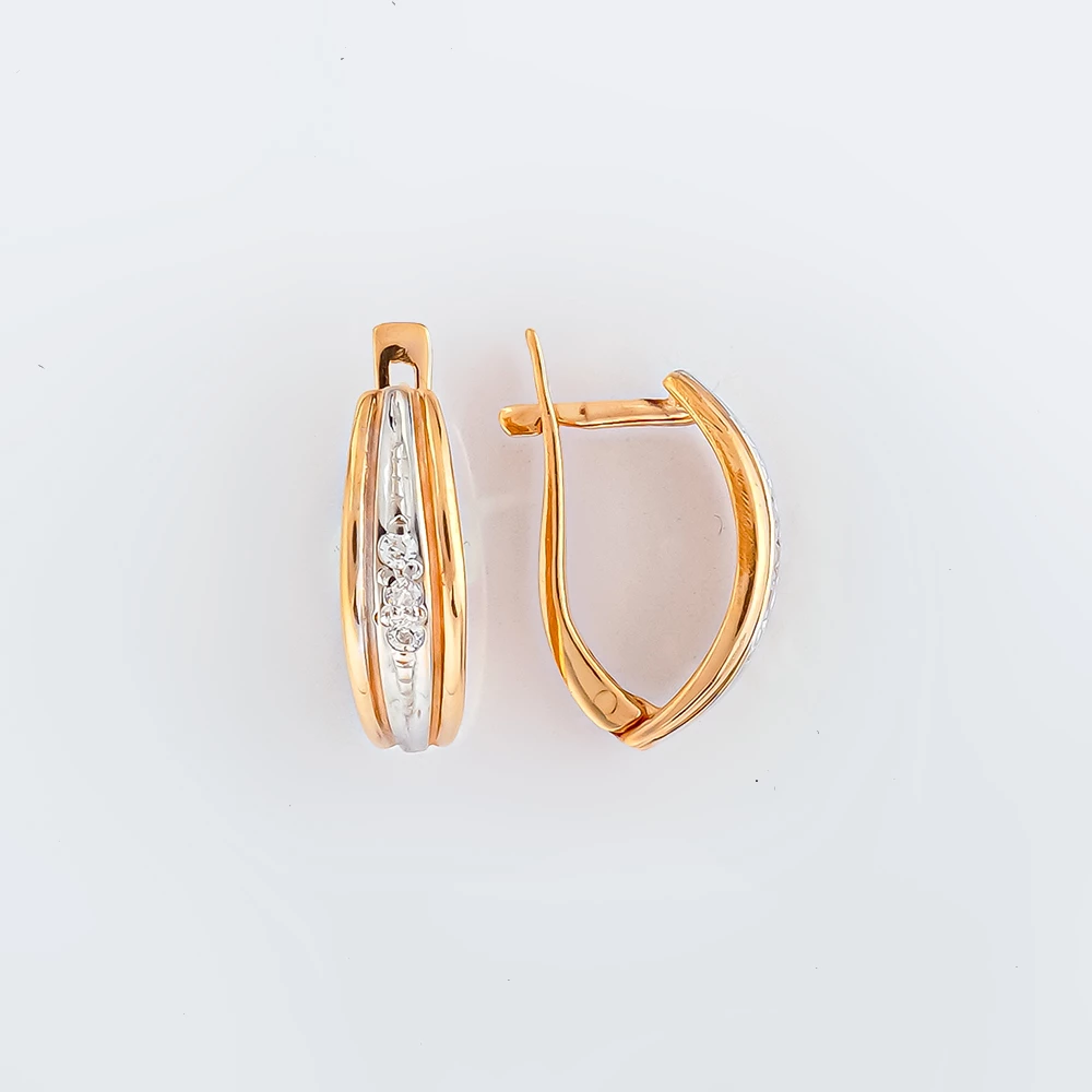 Серьги с фианитом из красного золота 585 пробы