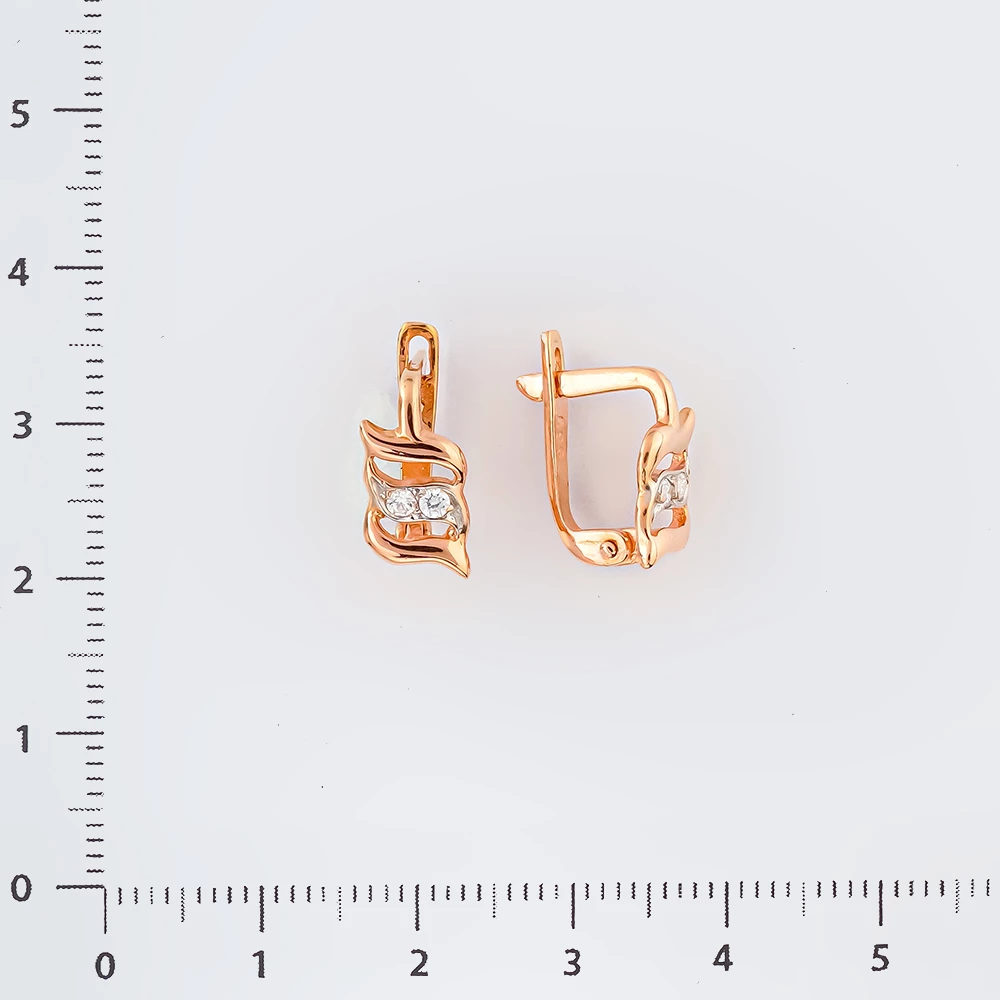 Серьги с фианитом из красного золота 585 пробы