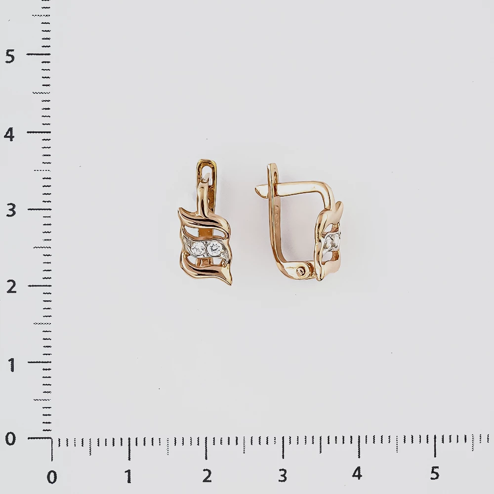 Серьги с фианитом из красного золота 585 пробы