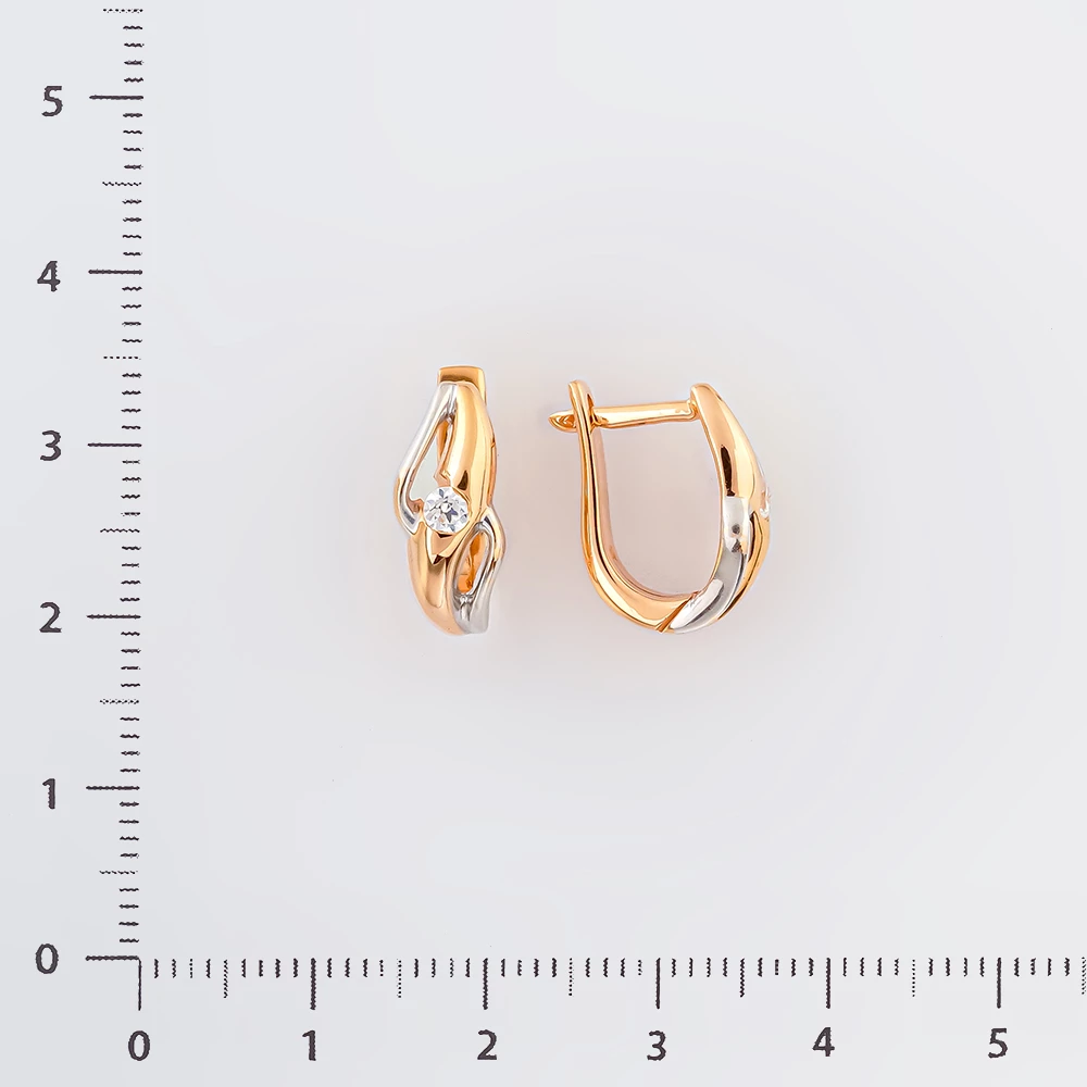Серьги с фианитом из красного золота 585 пробы