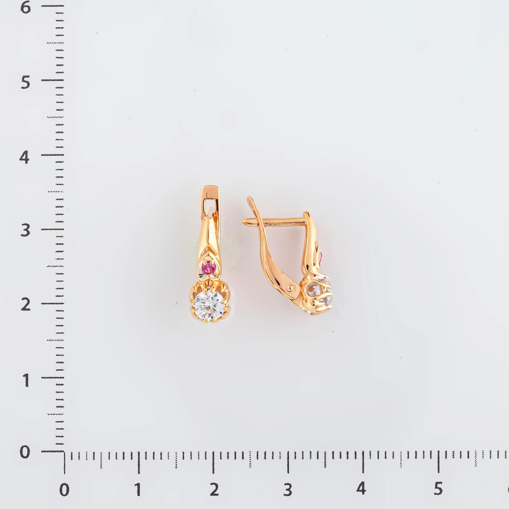 Серьги с фианитом из красного золота 585 пробы