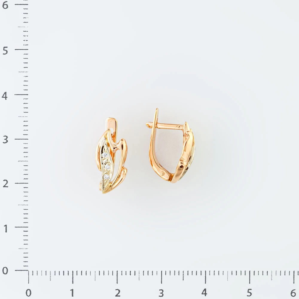 Серьги с фианитом из красного золота 585 пробы