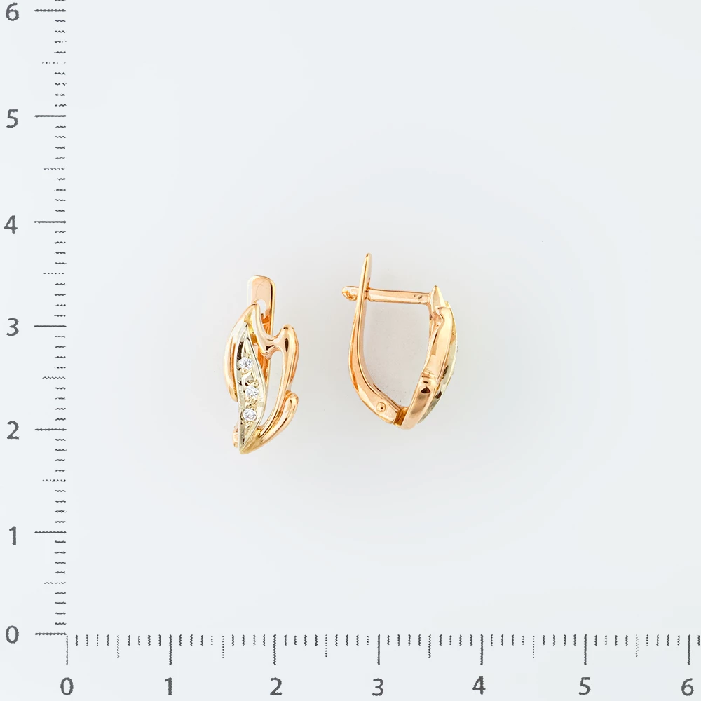 Серьги с фианитом из красного золота 585 пробы