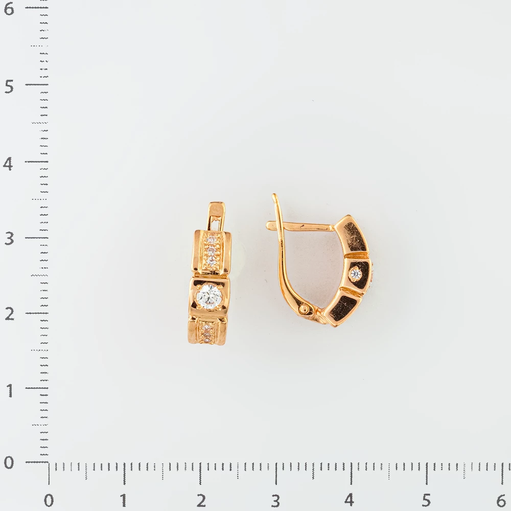 Серьги с фианитом из красного золота 585 пробы