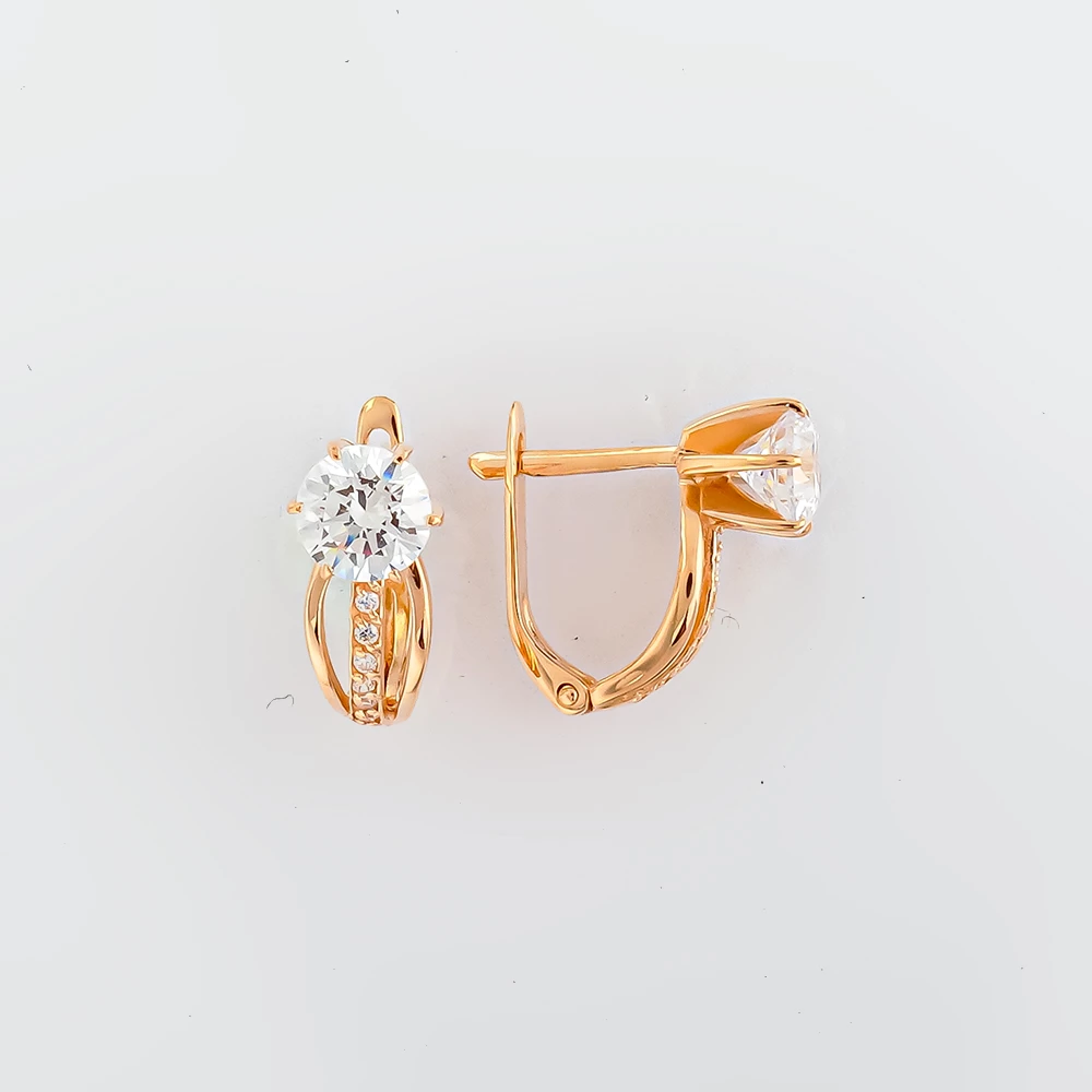 Серьги с фианитом из красного золота 585 пробы