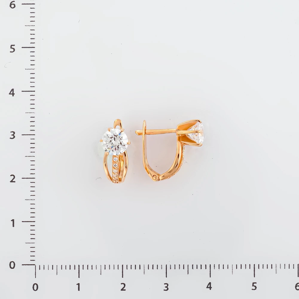 Серьги с фианитом из красного золота 585 пробы