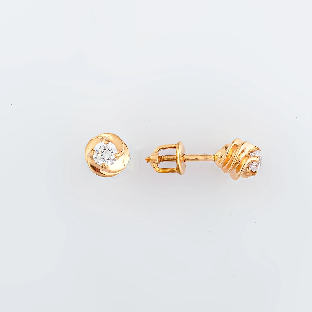 Серьги с фианитом из красного золота 585 пробы