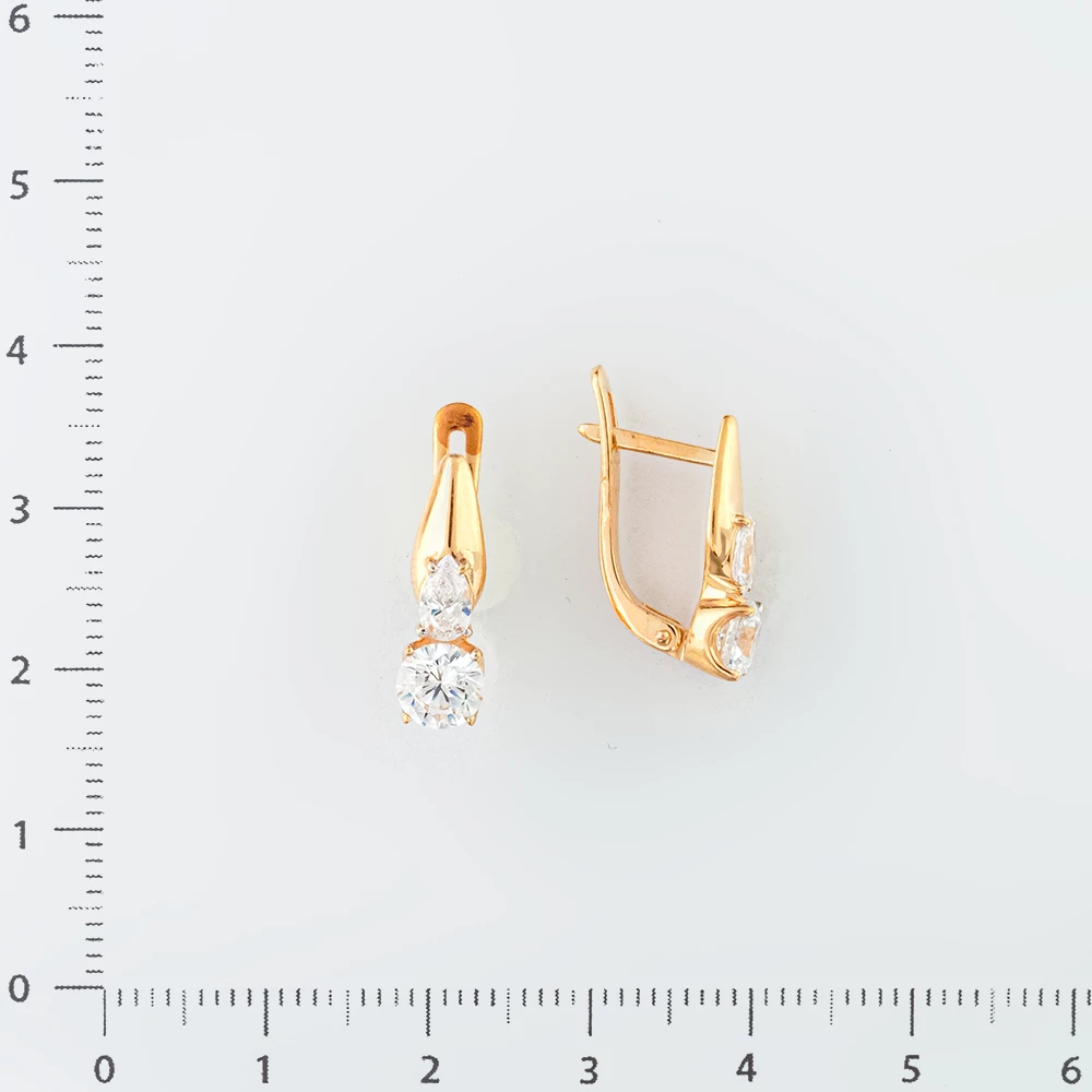 Серьги с фианитом из красного золота 585 пробы