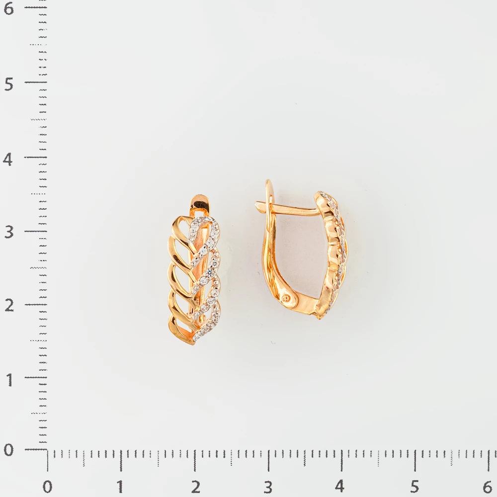 Серьги с фианитом из красного золота 585 пробы