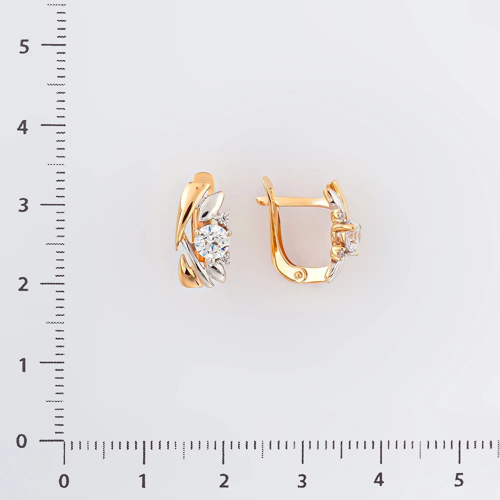 Серьги с фианитом из красного золота 585 пробы