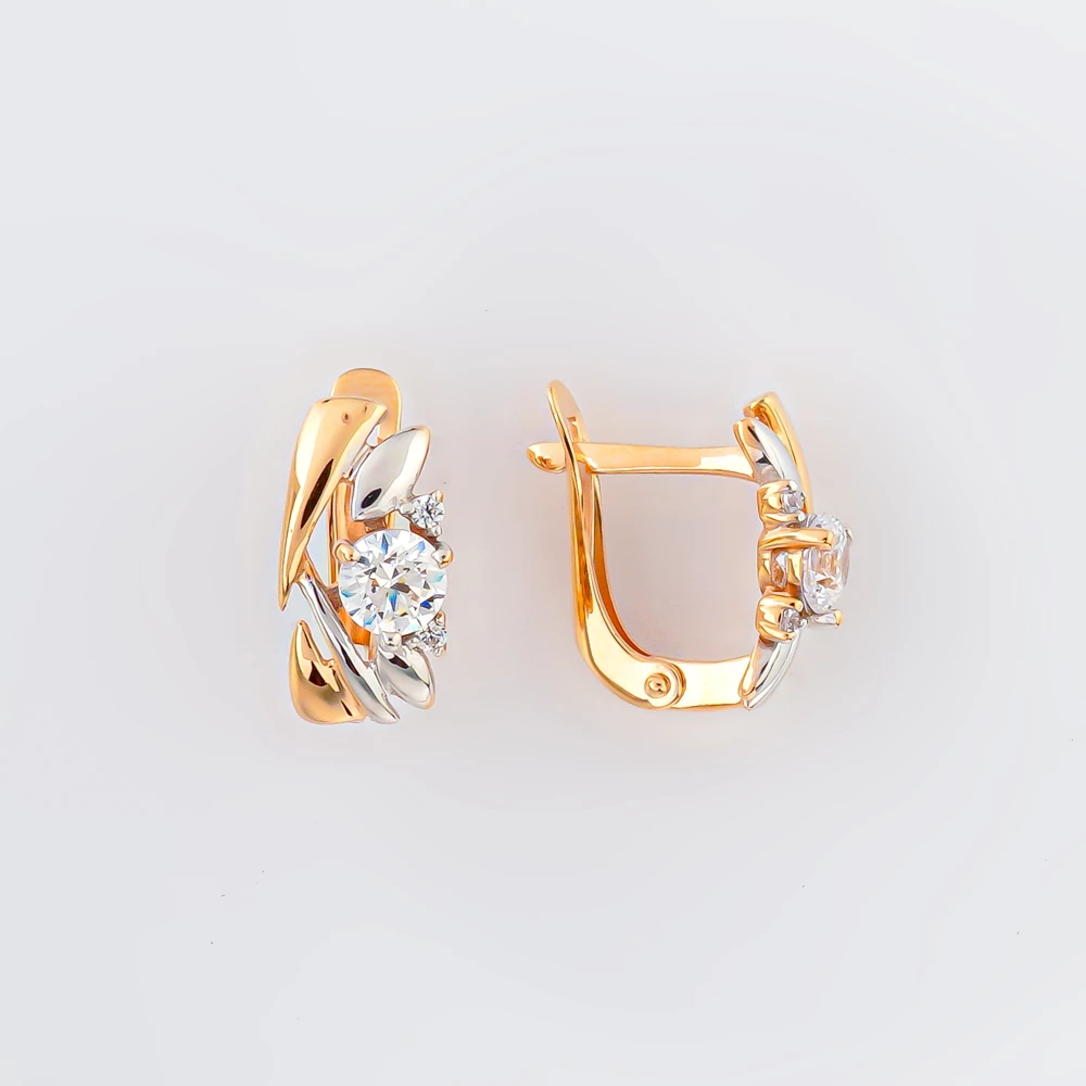Серьги с фианитом из красного золота 585 пробы