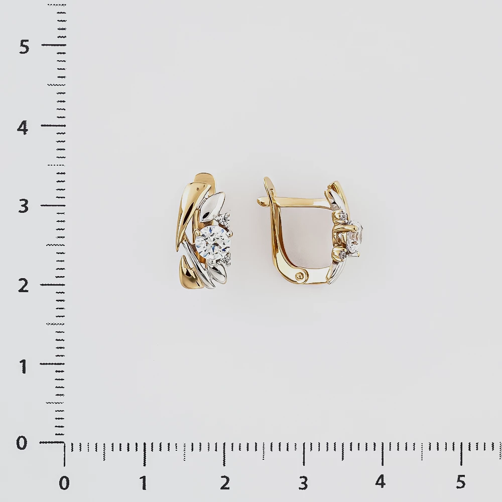 Серьги с фианитом из красного золота 585 пробы