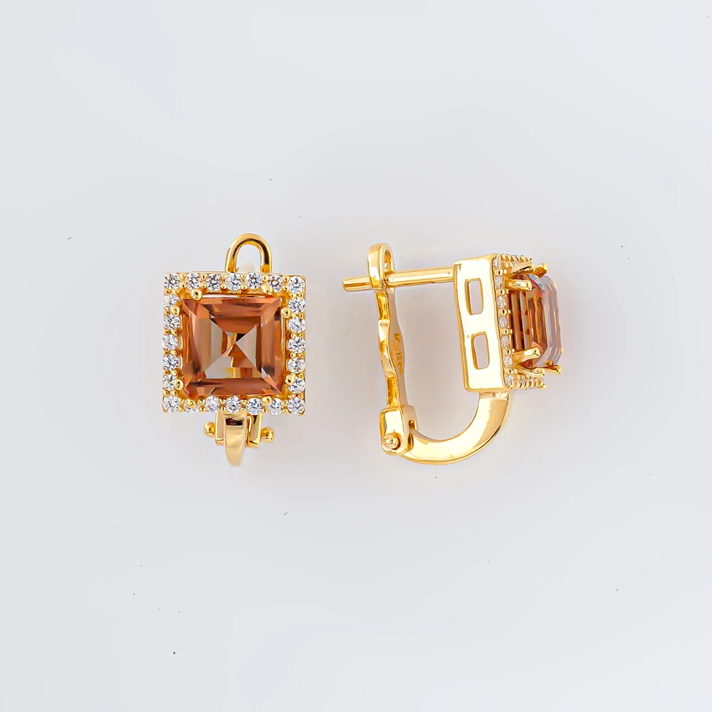 Серьги с ситаллом из желтого золота 585 пробы