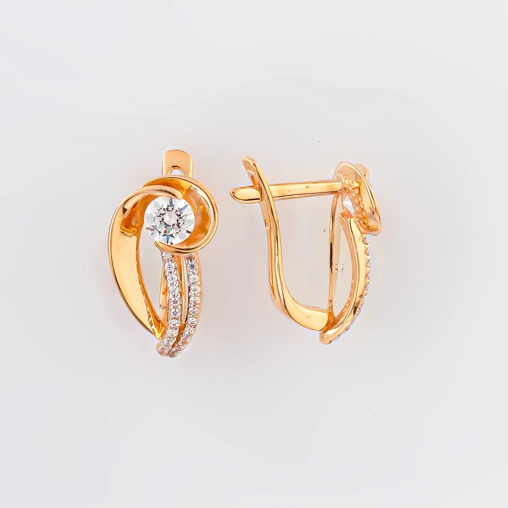 Серьги с фианитом из красного золота 585 пробы